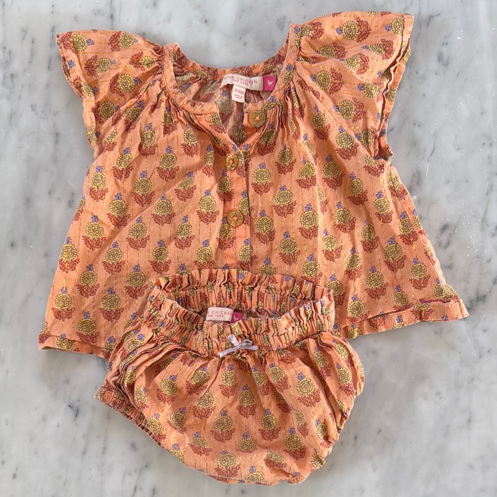 Pink chicken two piece girls set 12/18 months